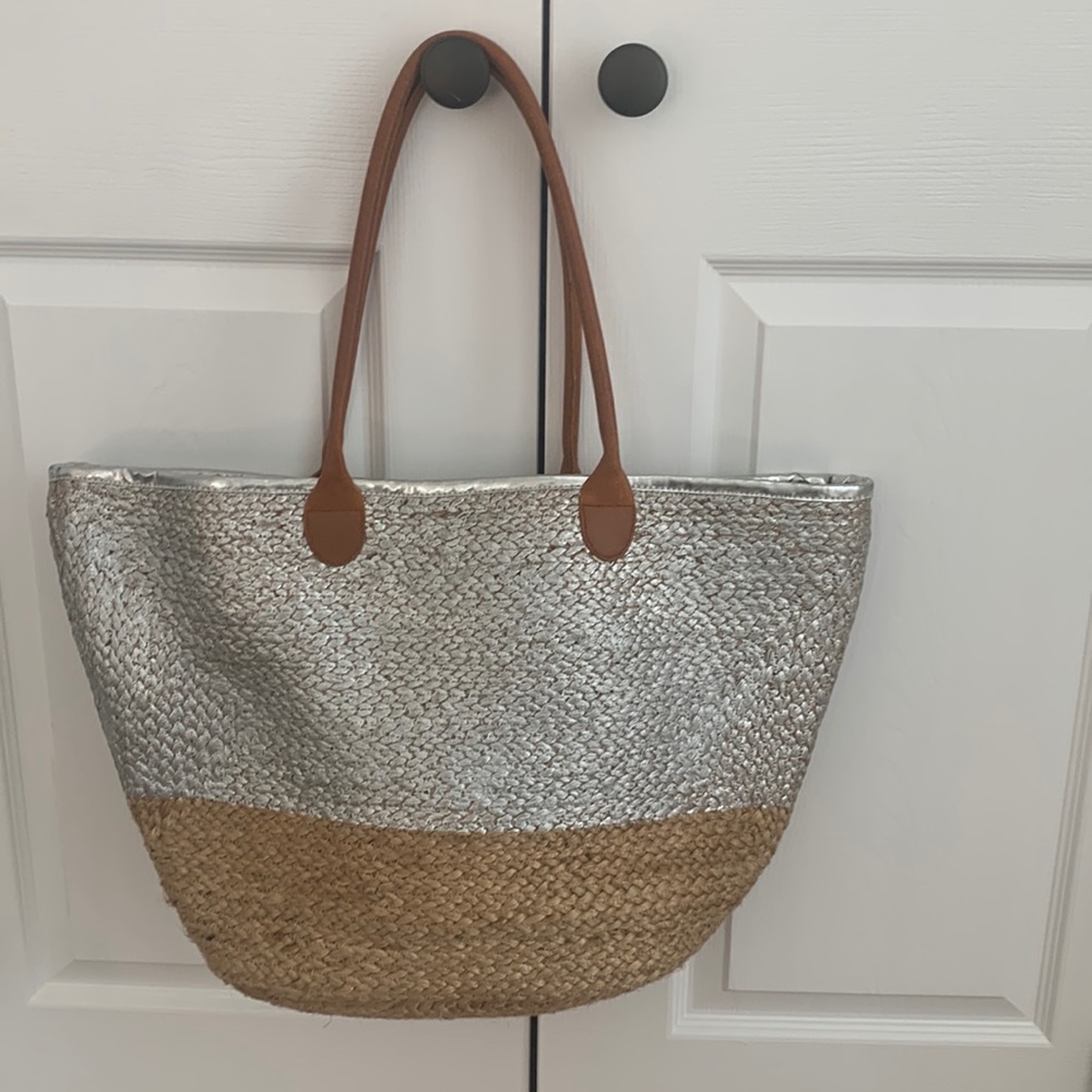 Jute tote bag - natural and silver